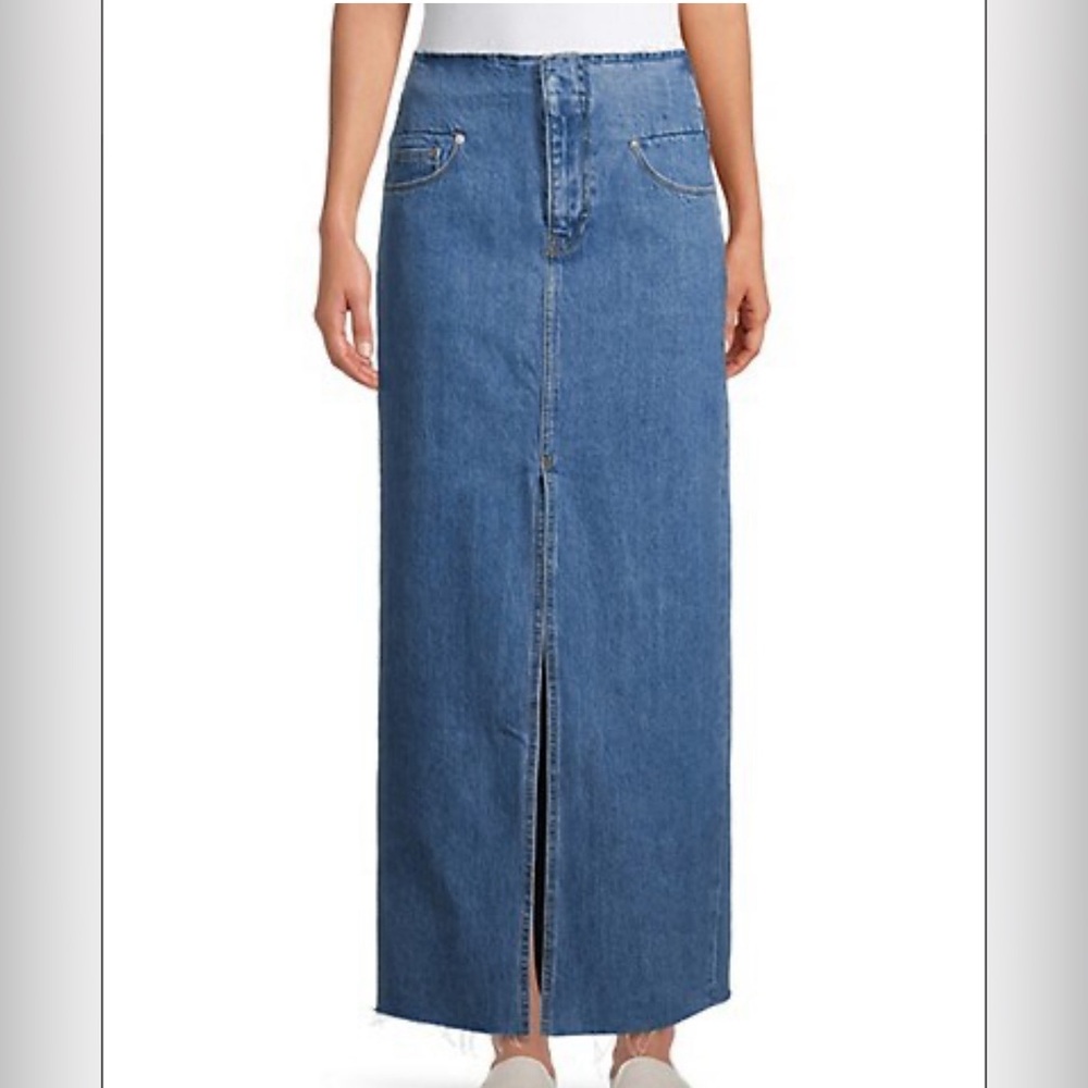 Frame Cut-Off Waist Denim Maxi Skirt